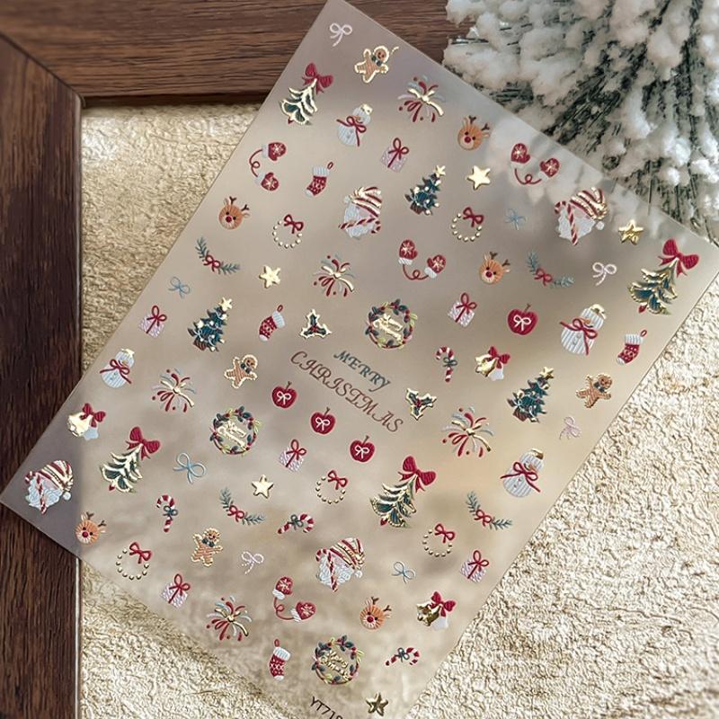 

Мультяшная Рождественская наклейка для ногтей с золотыми/серебряными снежинками, радужные блестящие наклейки для маникюра, украшение для нейл-арта своими руками