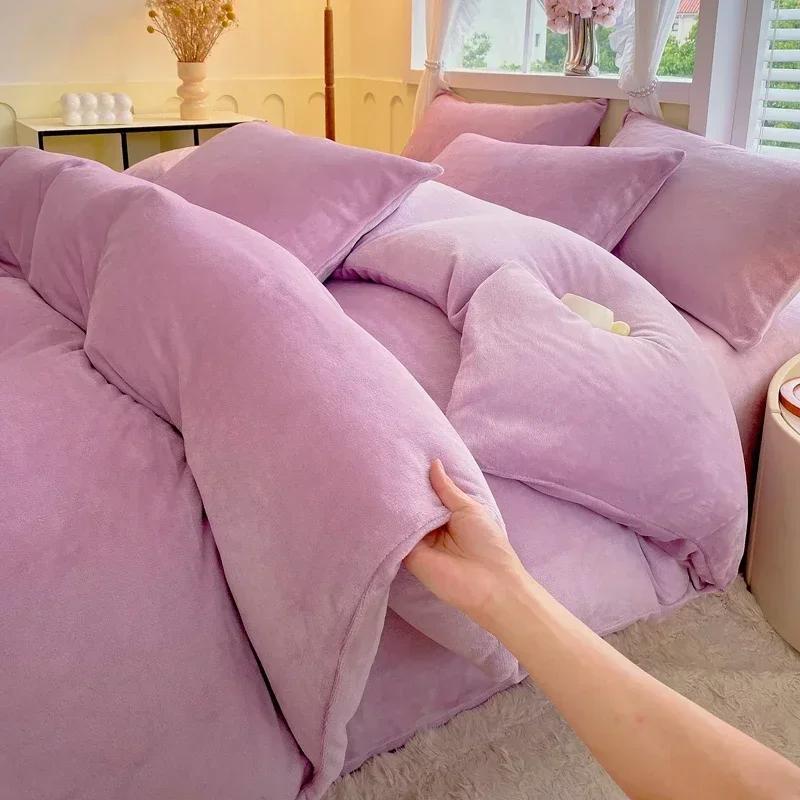 New Solid Color High Gram Heavy Milk Velvet Single Product Duvet Cover Thickened Warm Fleece  Large Size Double Bedding