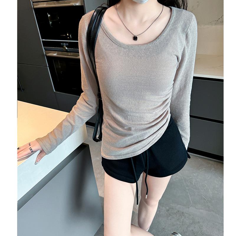 Side Waist Bottoming Button-down Women s Summer New Outer Wear Crew Neck Sunscreen Pullover Loose Irregular T-shirt Top S