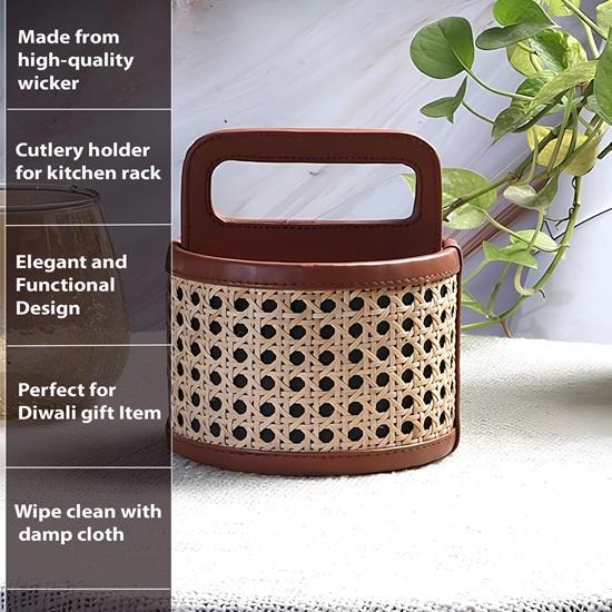 12.7 Cm Round Spoon Stand for Dining Table Chammach Stand Remote Holder Wooden Cutlery Holder Kitchen Rack Café Resto-bar Tableware