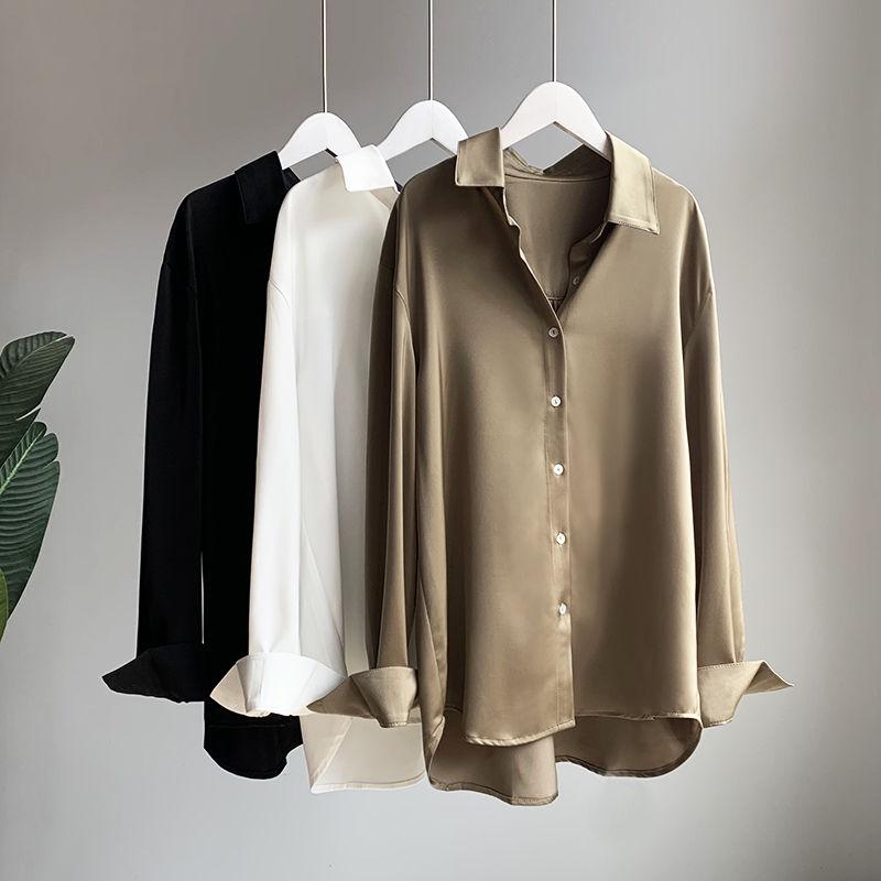 Fashionable Loose Fit French Style Women's Shirt for Spring Solid Blouse