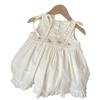 Sweet Girls Summer Sleeveless Dress Embroidered Flower Smocked Vest Princess Chic Casual Party Dress For Kids