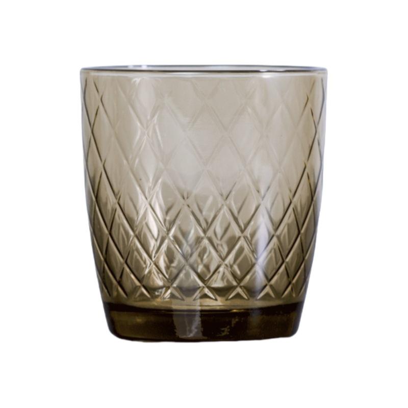 Hebe Engraved Flower Glass Cup, Round Mouth, Dark Gold - Stylish Juice & Milk Cup