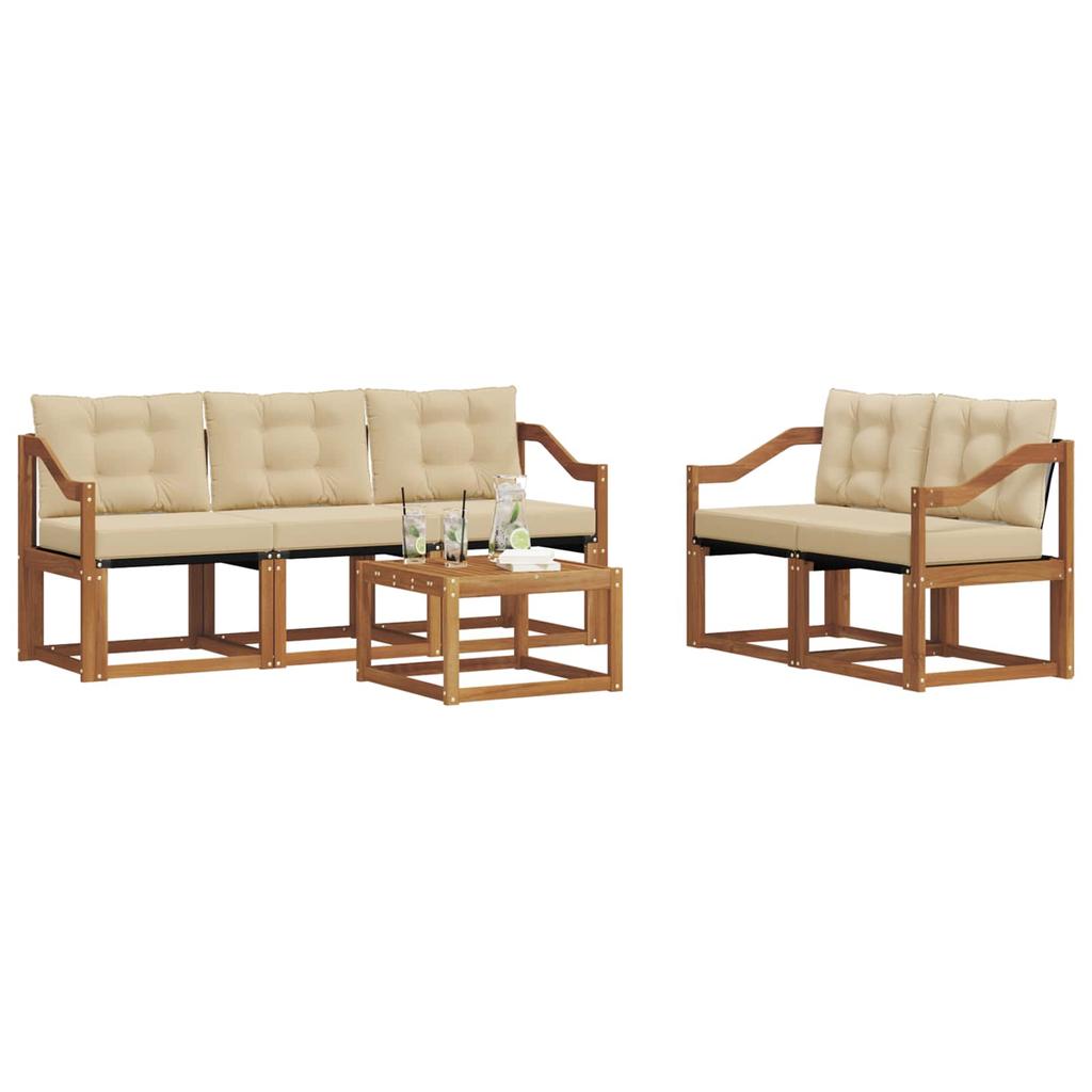 Outdoor Sofa Set with Cushions 6 Pcs Natural and Beige
