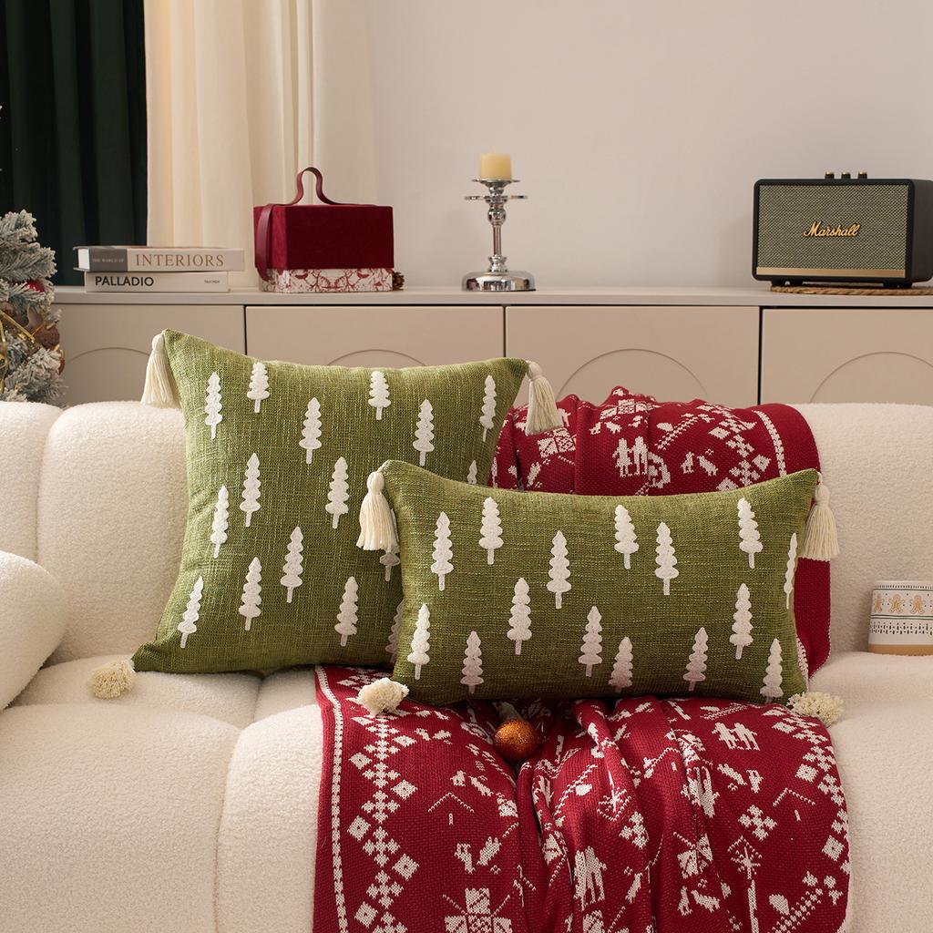 30x50cm Christmas Tree Embroidery Throw Pillowcase Cojines Cotton Linen Decor Sofa Cushion Cover Headboard Pillowcases