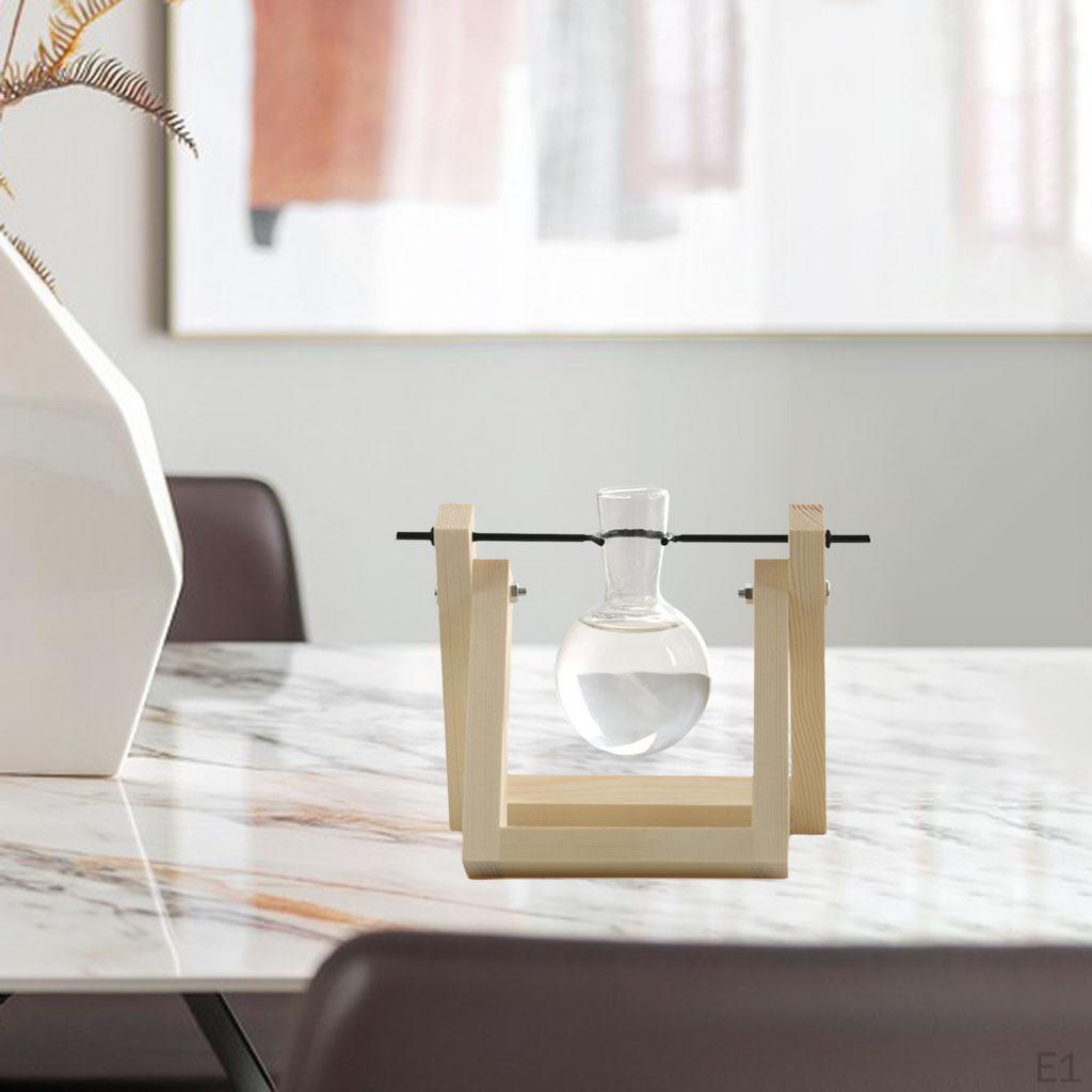 Terrarium Transparent with Wooden Stand Glass Vase Holder Creative Flower Pot for Coffee Shop Room