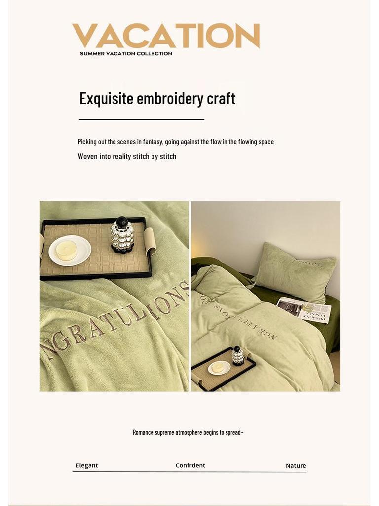 Čtyřdílná postelová sada z těžkého sametu: Dvoubarevné prošívání, plyšový a hřejivý povlak na přikrývku s prostěradly šetrnými k pokožce