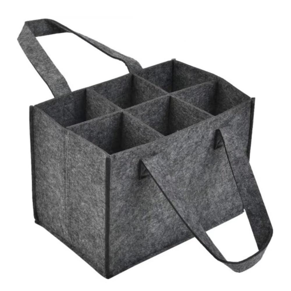 1Pc Protective Beer Storage Basket Washable with Carry Handle Car Beer Bottle Carrier 6 Bottles Felt Beer Holder Bag