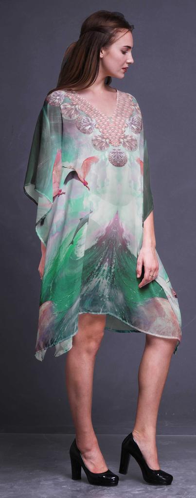 Phagun Ladies Kaftan Holiday Loungewear Midi Dress Beach Coverup-4X-5X