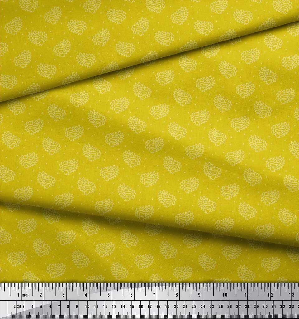 Soimoi Japan Crepe Satin Fabric Dot & Paisley Print Fabric by Metre 42 Inch