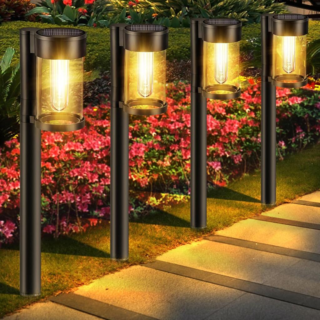 Solar Pathway Lights Outdoor, 10 Pack Metal & Glass Solar Lights Outdoor Waterproof Landscape Path Lights for Outside Yard Lawn Walkway Driveway