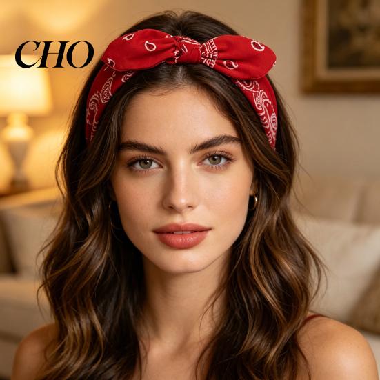 Paisley Pattern Headwrap Elastic Headband Rabbit Ear Knot Design Hair Wrap Comfortable Secure Fit Wave Boosting Compression Band Curl Maintenance