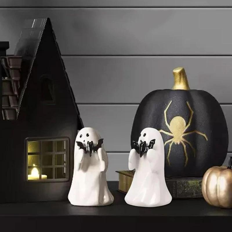 Small Horror Ghost Statue Halloween Decorative Figurines Coffee Table Shelf Mantel Display Collectible Halloween Home Decoration