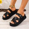 Large size slippers women's versatile thick bottom one-word buckle solid color casual cool slippers women