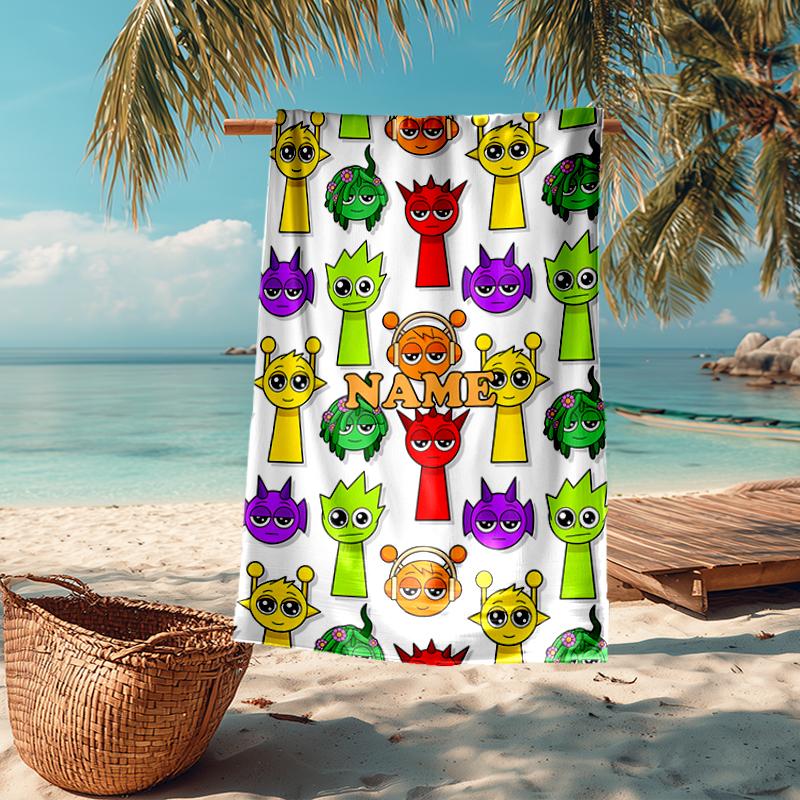 Custom Name Ultra-Soft Beach Towel with Sprunki Theme,Ideal for Pool - Camping, Diving - Perfect Travel Essential, Vibrant Beach Towel.