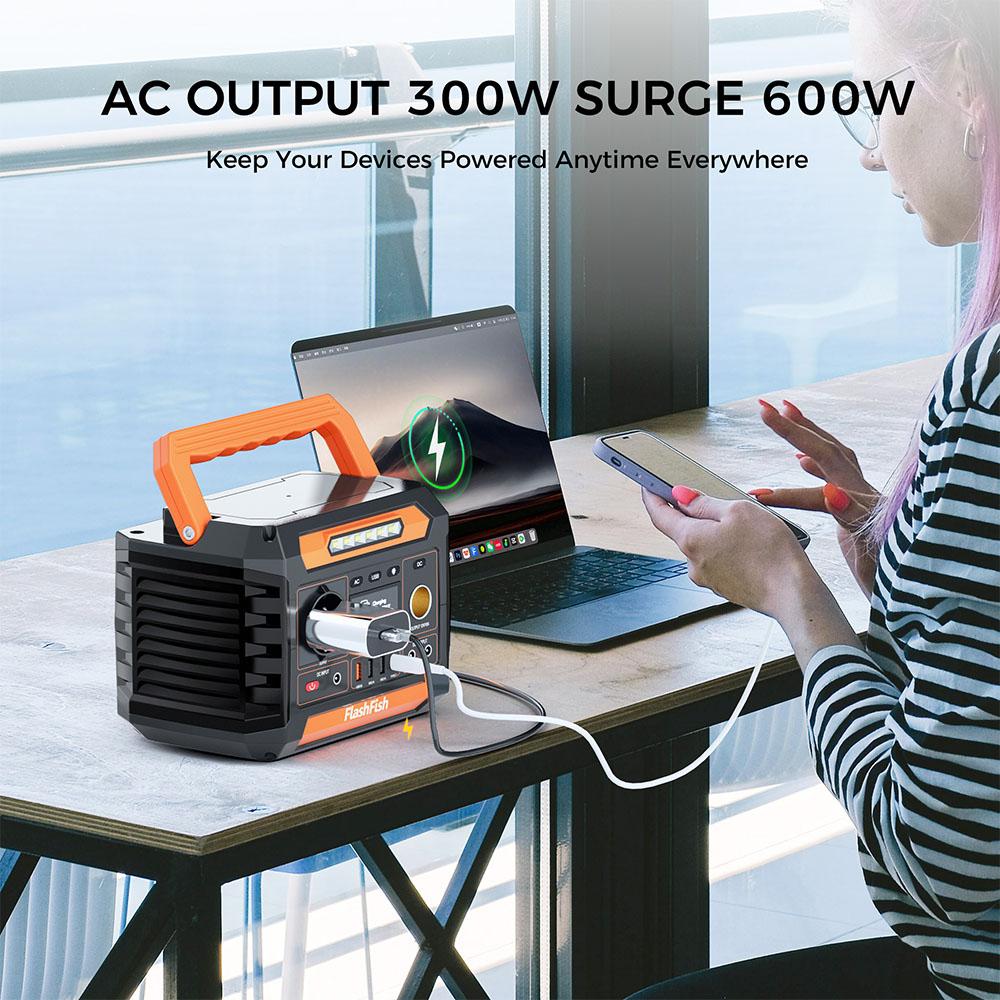 Flashfish P66 Portable Power Station, 300W 230.88Wh Outdoor Generator, 8 Outlets