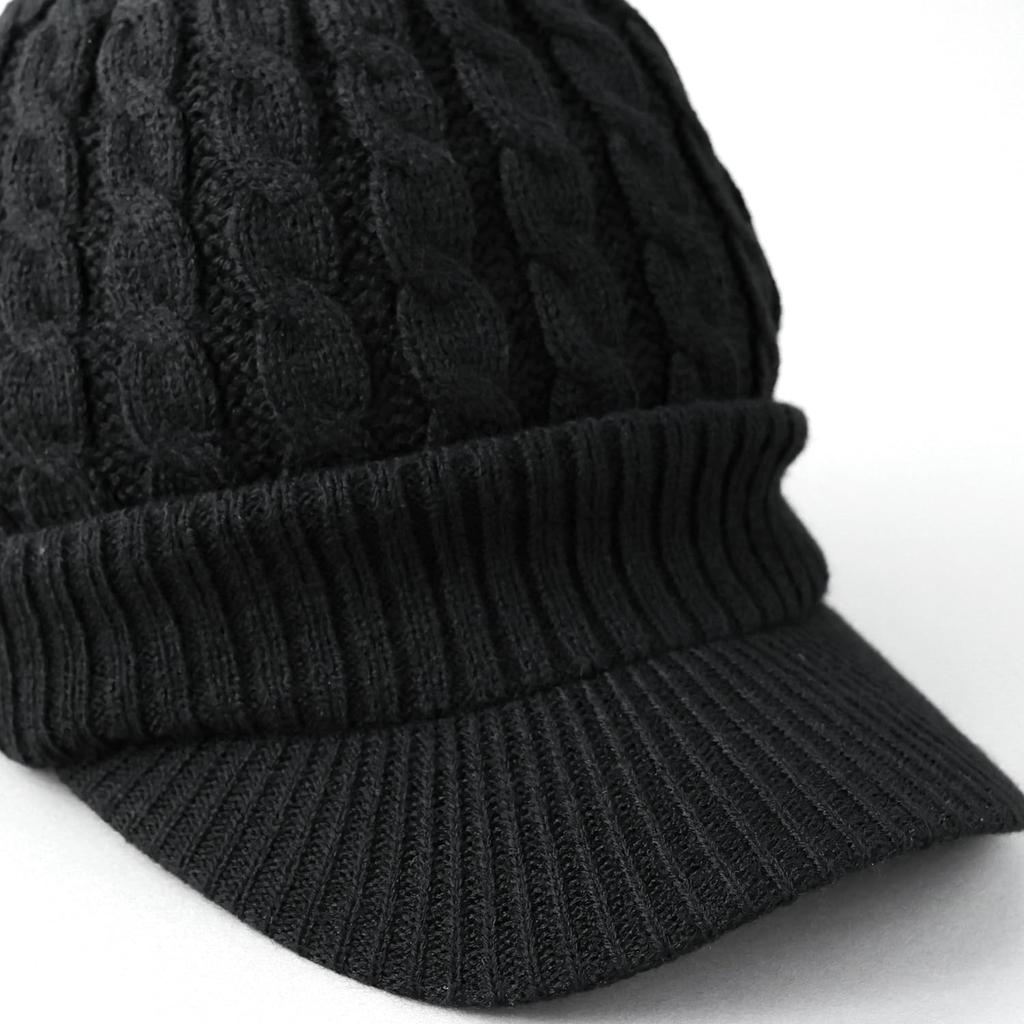 AVIREX Cable Knit Cap with and Winter Knit 023 Loose-Fit Brim, Men's Women's Cap, Black,