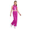 Kids Jazz Dance Costume Sleeveless Mock Neck Metallic Top and High Waist Sparkle Sequin Pants for Stage Competition