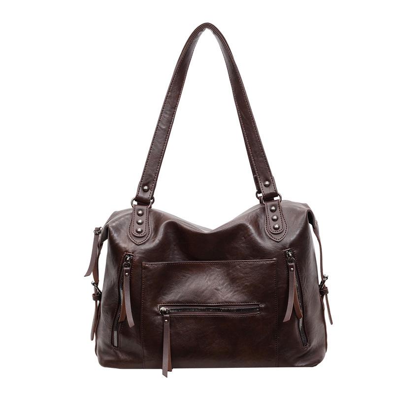 

Stylish PU Tote Bag with Multiple Zipper Pockets and Adjustable Handles for Everyday Use кавовий