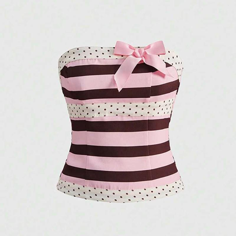 Strawberry Chocolate Contrast Color Strapless Cute Sleeveless Vest for Women