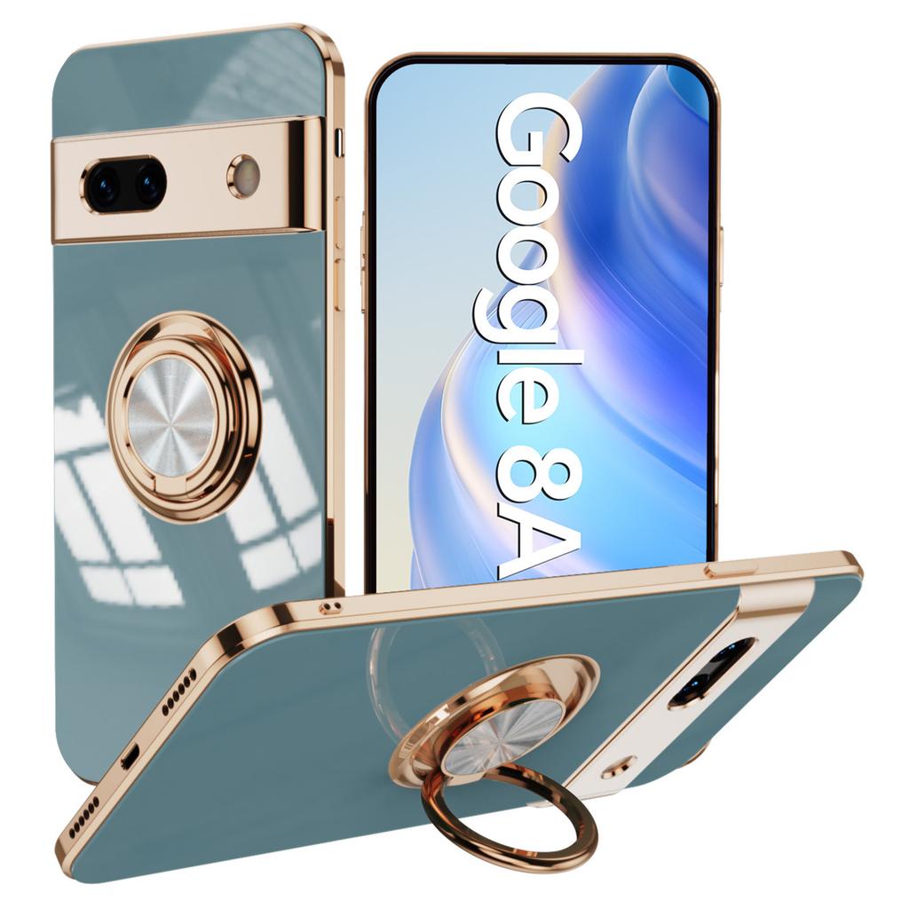 For Google Pixel 8a Case Precise Cutouts 6D Electroplating TPU Phone Cover with Ring Holder