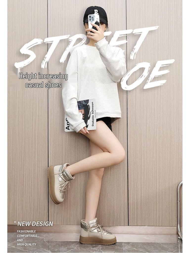 K2905 Women's High-Top Thick-Soled Velvet-Lined Cotton Shoes for 2024 Autumn/Winter