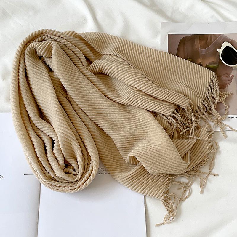 Solid Color Scarf Imitation Cashmere Scarf Winter Thickened Warm Multi-Color Scarf Women'S Long Fringed Shawl