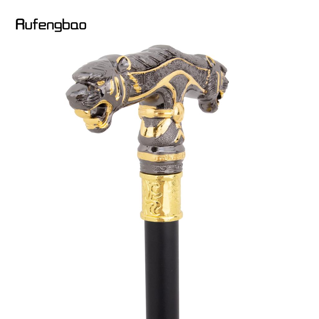 Golden Black Double Head Leopard Walking Stick Decorative Cospaly Party Fashionable Cane Halloween Crosier Cane 92cm