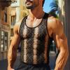 Men Sleeveless See Through Lace Mesh Tank Tops