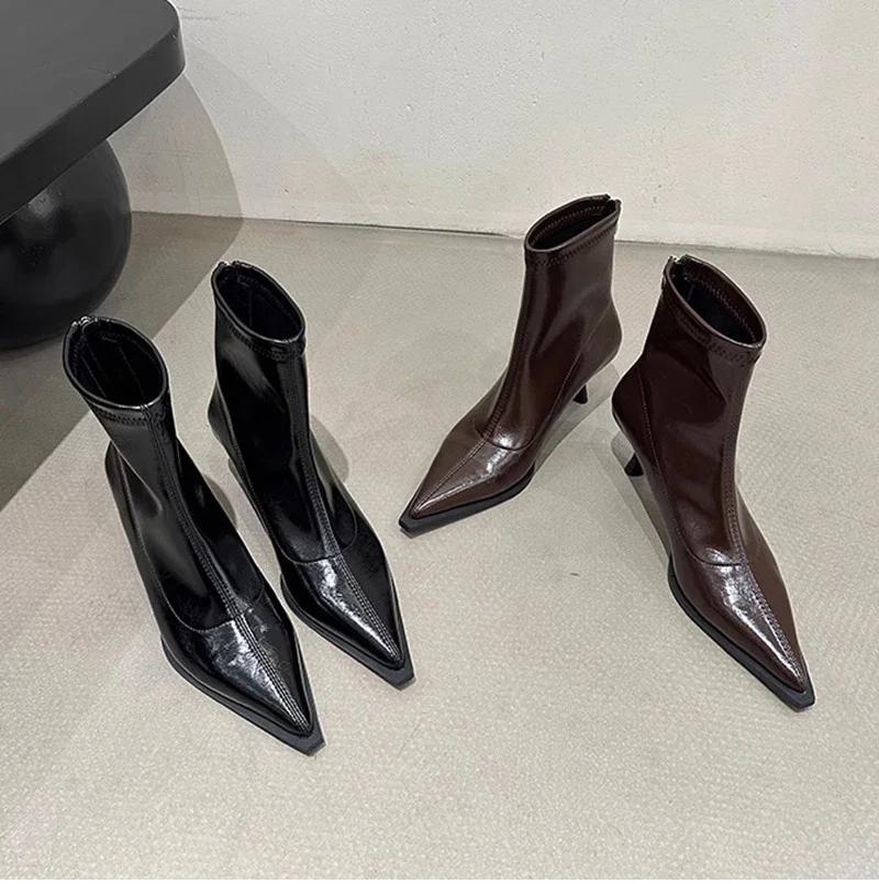 Fashion Spring Autumn Women Ankle Boots Fashion Pointed Toe Shoes Thin High Heel Ladies Dancing Party Stripper Shoes