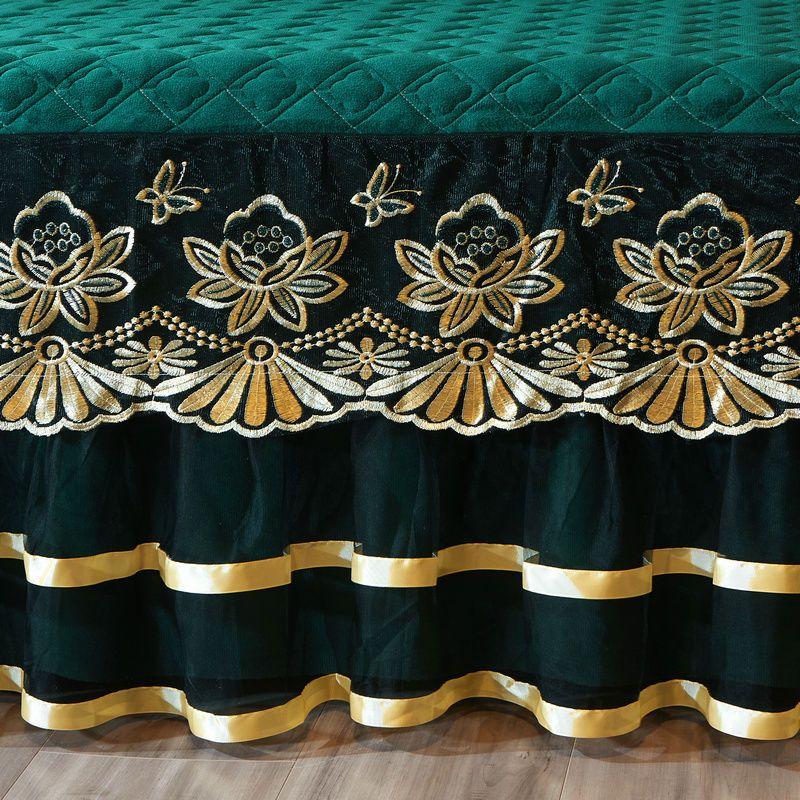 3pcs Luxury High-end Lace Fitted Sheet Set, Soft Comfortable Breathable Solid Color Clip Cotton Bedding Bed Skirt Style Mattress Protector Set