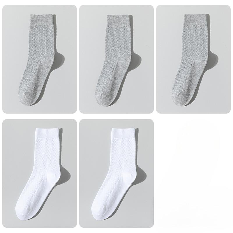 5 Pairs of Men's Autumn and Winter Commercial Antibacterial Warm Solid Color Deodorant Wicker Cotton Socks