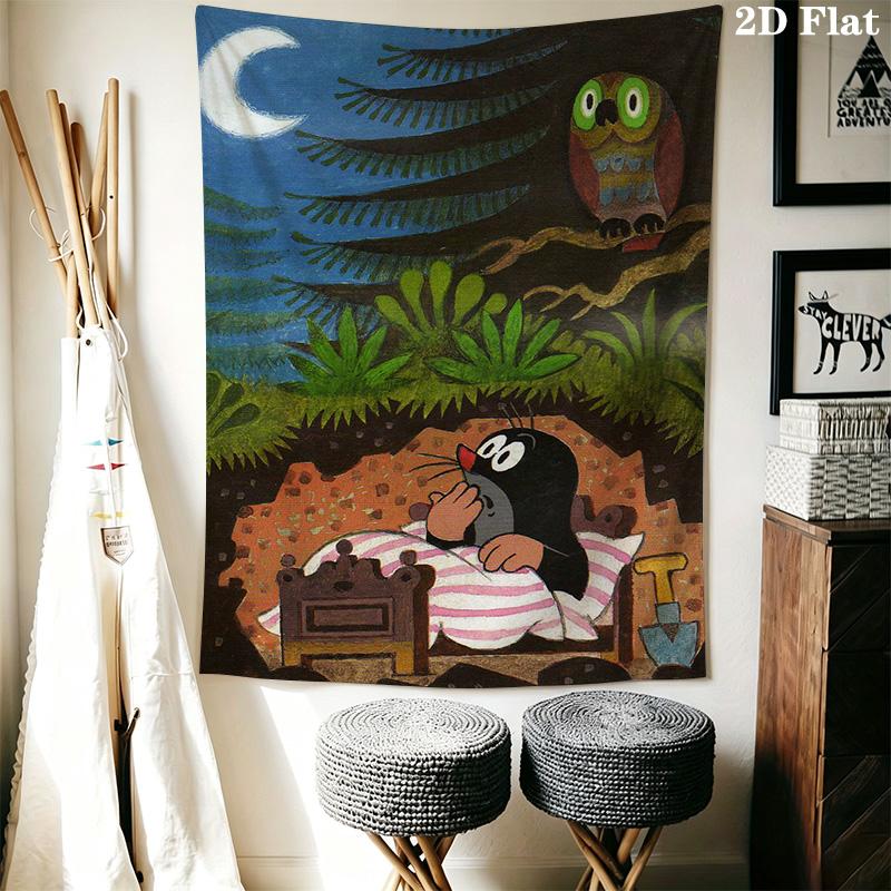 Retro Cartoon Mole Story Pattern Home Decor Tapestry, Wall Hanging, Decorative RV Wall Cloth.XGT0914357