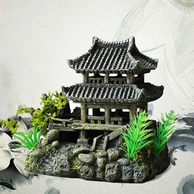 Resin Chinese 3D Printing Ancient Architectural Model Fish Shrimps Shelter House Layout Props For Fish Tank Aquarium Decoration