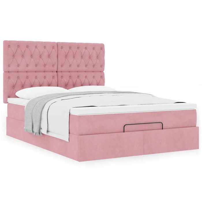 Cadre de lit ottoman - Maison Exclusive - 140x200 cm - Velours rose - Rangement hydraulique