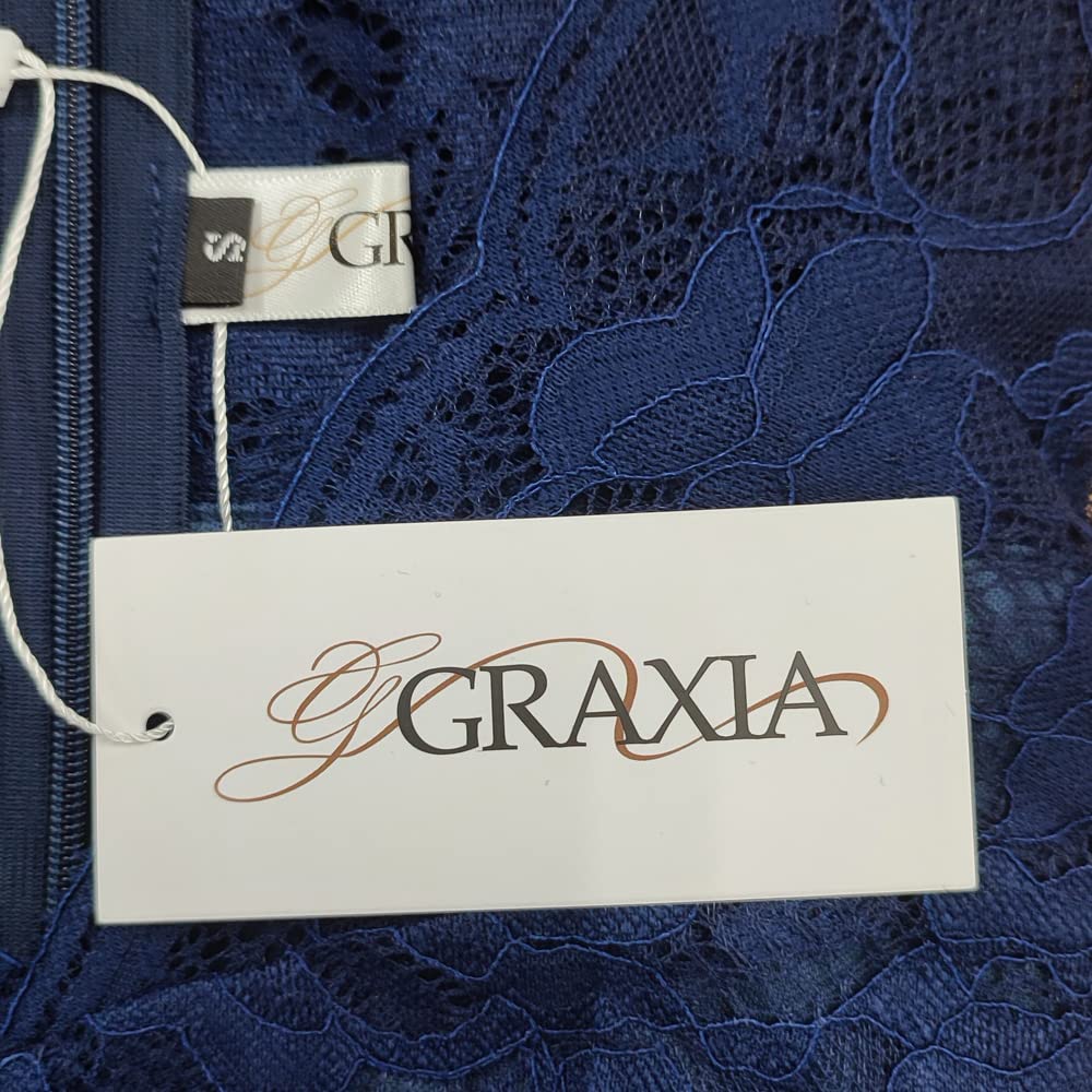GRAXIA Midi Tight Bell Full Lace Floral Perfect for Hostess or Lounge Navy with Floral Size XL Women's Dress, Fit, Sleeves, Knee-Length, Print,