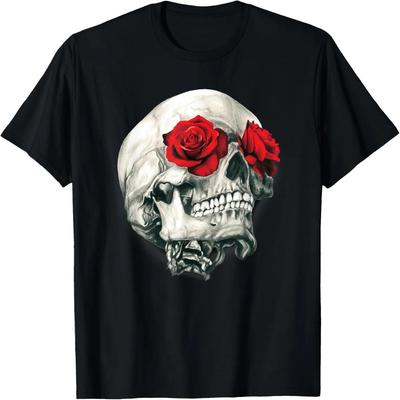 Cooles Totenköpfe Blumen Rocker Geschenk T-Shirt