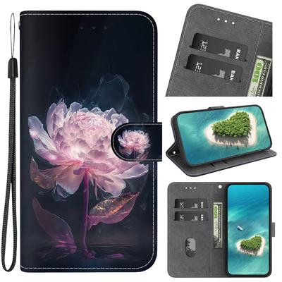 Purple Crystal Flower Painted Pattern Flip Wallet PU Leather Case with For iPhone Samsung Umidigi Infinix TECNO...Suitable for Over 900 Phone Models