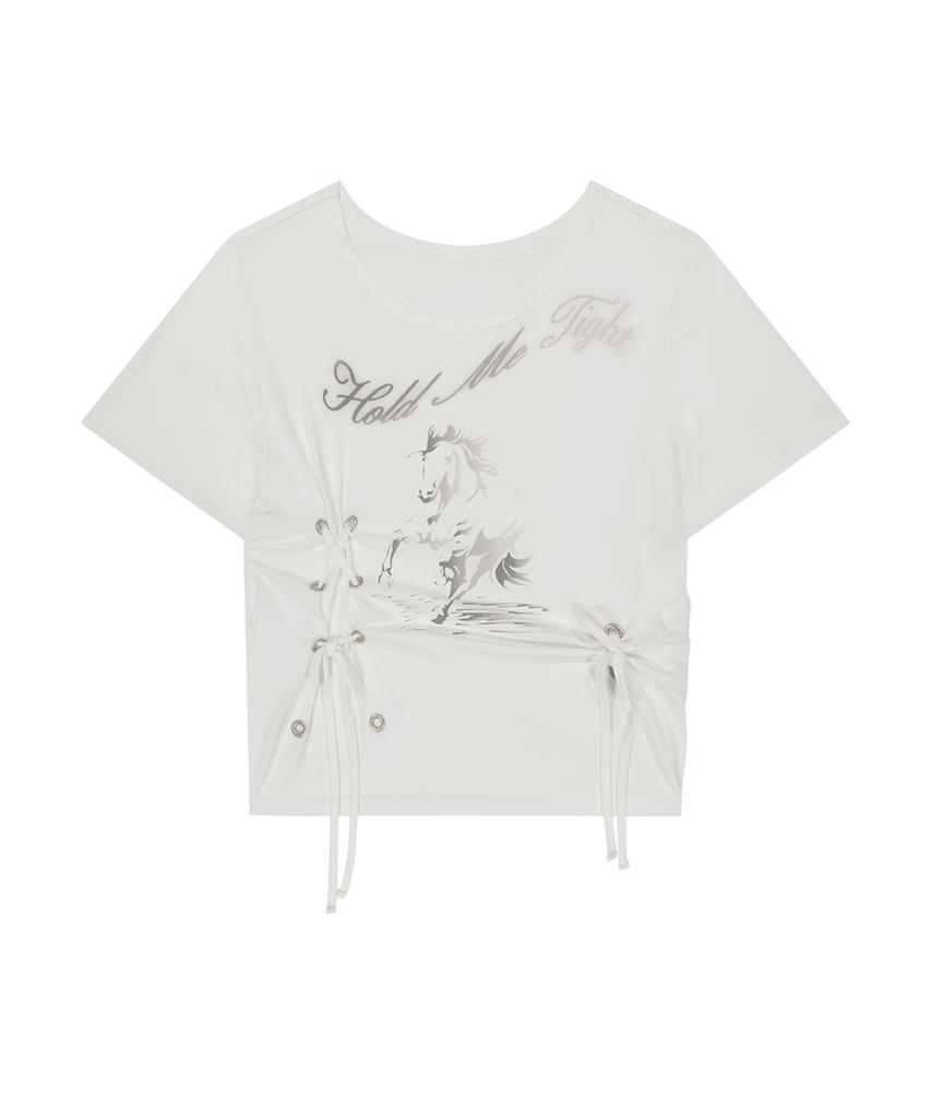 Aejeuyua Horse Eyelet Oversized T-Shirt White