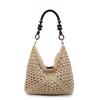 Women Fashion Woven Color Block Large Casual Tote Shoulder Handbag