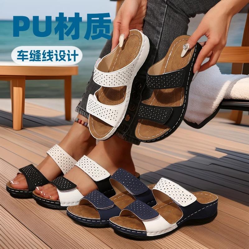 Woda Diament Jednopaskowe Buty Grube Buty, Kapcie Damskie Duże Rozmiary Koturny Lekkie Klapki na Plażę