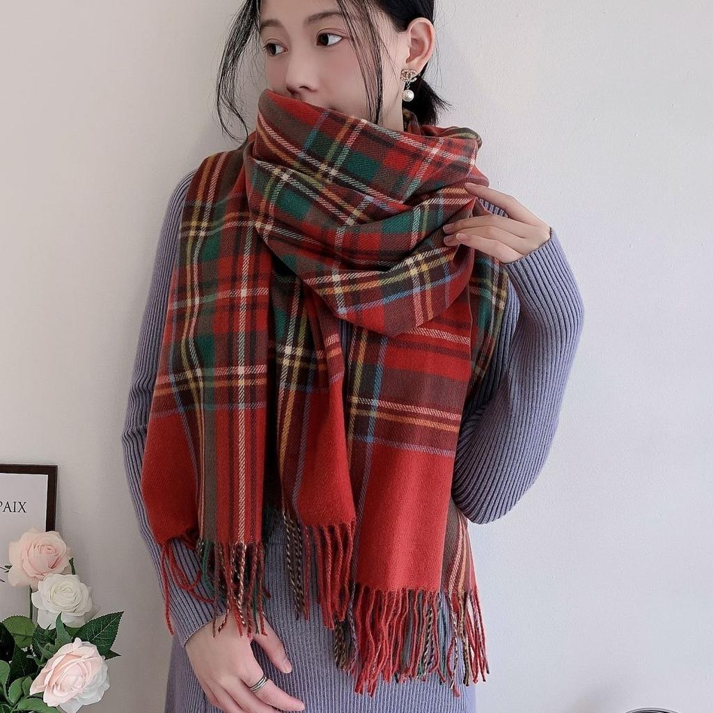 Winter Women's Long Plaid Scarf Outer Wear Girl Couple Double-sided Versatile Neck Warmer Korean Style Shawl Student Fresh Look