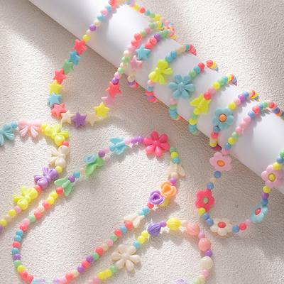 Cartoon Creative Children'S Girls Jelly Five-Pointed Star Beaded Necklace Bracelet Set Dopamine Necklace