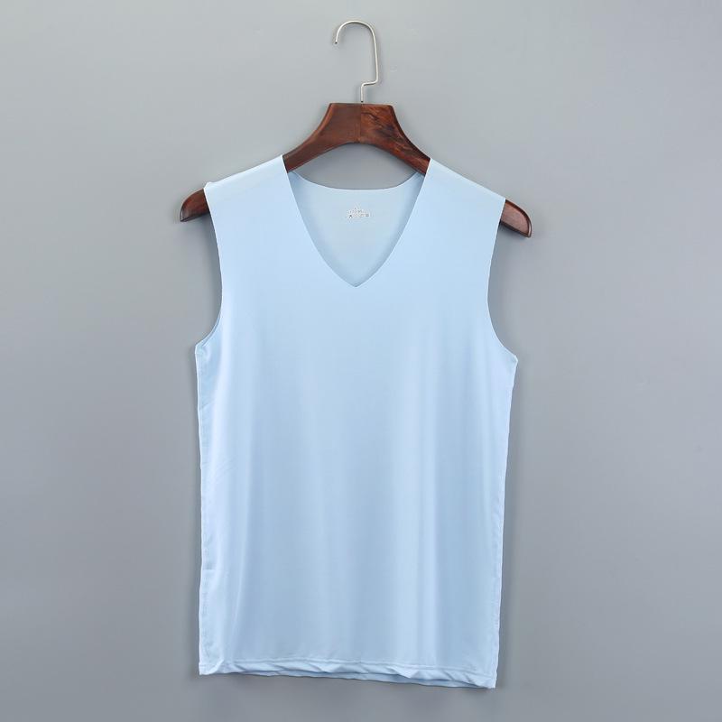 Men s Wide-shouldered Ice Silk V-neck Slim Fit Sport Tank with High Elasticity - Summer Sleeveless Ice Feel. M
