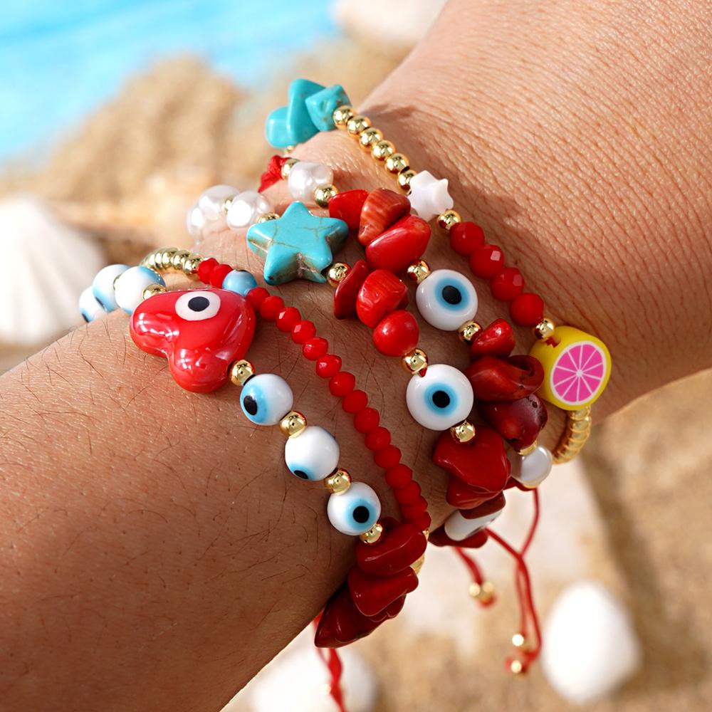 Ximang Fashionable Red Coral Bead Bracelet Set With 2026 Heart Gold Plated Detailing Adjustable Size for Gift