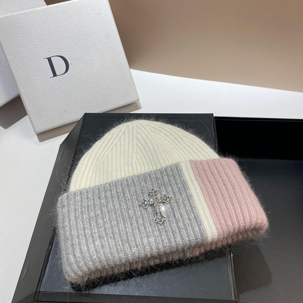 Nordic Winter Cross Angora Rabbit Fur Knitted Hat Trendy Sweet Cool Color Matching Pile Wool Hat