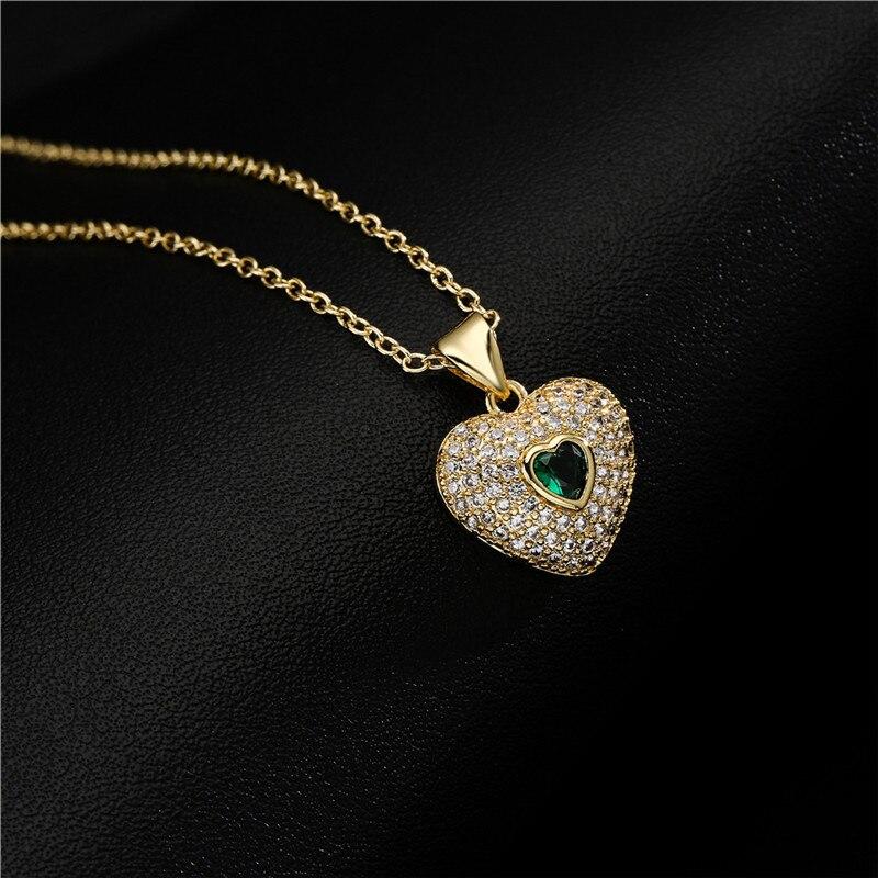 Wukalo Latest Stylish Fashionable Real Gold Tone Color Heart Shaped Pendant Pendant Necklace Temperament Jewelry Shiny Aaa Women Zircon Stone Wedding