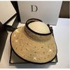 Trendy Summer Luxury Rhinestone Sun Hat, Straw Hat, Sun Protection Hat, Wide-brimmed Beach Hat, Raffia Empty-top Hat