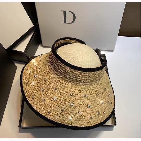 Trendy Summer Luxury Rhinestone Sun Hat, Straw Hat, Sun Protection Hat, Wide-brimmed Beach Hat, Raffia Empty-top Hat