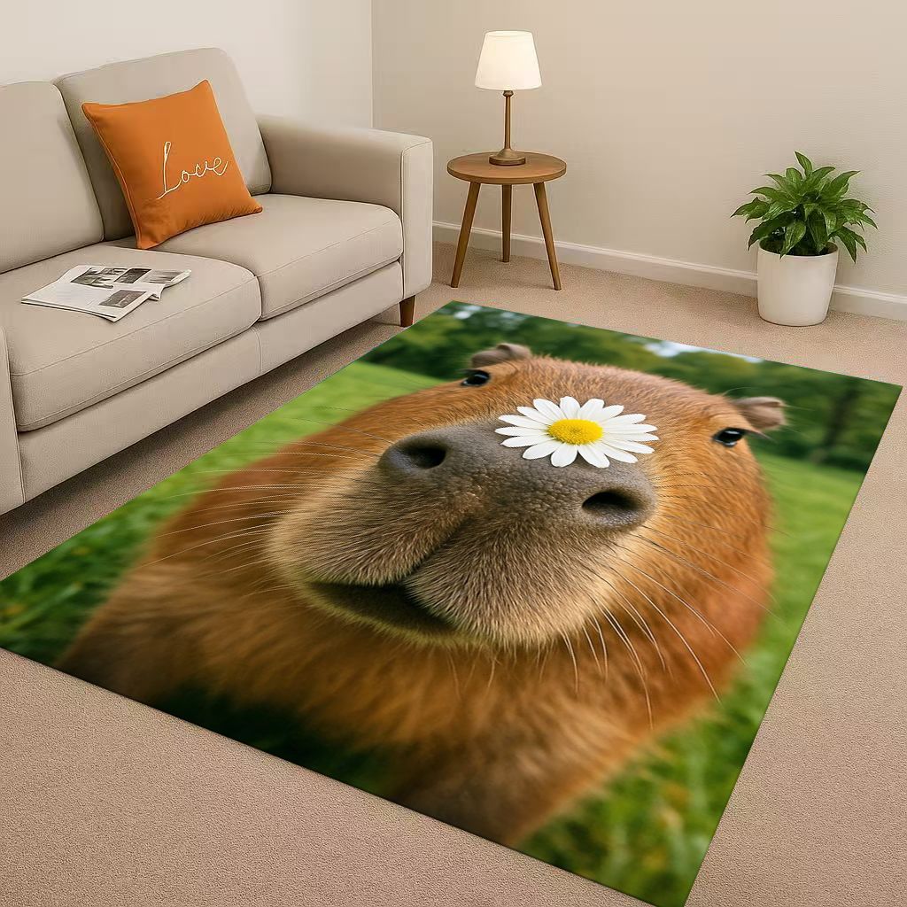 Kawaii Capybara Kunst Cartoon Wohnzimmer Rutschfester Teppich Weicher Teppich für Schlafzimmer Spielzimmer Sofa, Leicht zu Reinigen Heimdeko Fußmatte